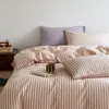 Conjunto de cama de quatro peças em algodão puro lavado Classe A, roupa de cama 100% algodão escovado, capa de edredom, lençol de cama, conjunto de três peças para dormitório, lençol com elástico