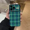 Capa para Celular com Padrão Estilo Britânico Ins Adequada para Iphone16/15 Anti-Queda 17Promax Cor Contrastante Verde e Rosa Capa Macia