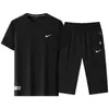 Traje Deportivo Nuevo de Verano Talla Grande Seda de Hielo Secado Rápido Deportivo Casual Camiseta de Manga Corta Pantalones Cortos Pantalones Acortados Dos Piezas