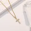 Colar Cruz para Mulheres com Pingente Cheio de Diamante, Corrente para Clavícula, Gargantilha de Design Exclusivo, Acessório de Joia em Aço Titânio, Corrente para Suéter