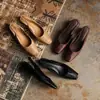 Zapatos Elegantes de Estilo Francés para el Trabajo, Punta Cuadrada, sin Cordones, Sandalias de Cuña, Sandalias de Cuero de 4 cm con Punta Cerrada para Mujer, Verano