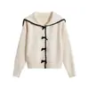 Nuevo Suéter Abrigo de Punto Corto con Cuello Marino en Contraste Otoño e Invierno Estilo Académico Lazo Chic para Mujer