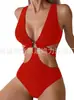 Aliexpress Amazon Venta Caliente Europea y Americana Multicolor Talla Grande Traje de Baño de una Pieza Cruzado con Copas Rígidas Plisado Adelgazante para Mujer