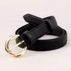 Cinto de Couro Genuíno com Fivela de Pino para Mulheres, Estilo Casual Simples, Cinto Fino Feito de Couro Bovino de Segunda Camada, Cinto Elástico Feito de Couro Bovino de Segunda Camada