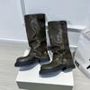 Nuevas Botas de Pantalón de Suela Gruesa 2025 para Mujer, Diseño de Nicho Otoñal, Hebilla de Cinturón, Puntera Redonda Botas de Chimenea, Botas de Caña Alta Fruncidas