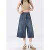 Calças Cropped Jeans Preto Americano Retrô Plus Size para Mulheres Verão Retas Largas Cargo Shorts Mid-Length