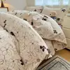 Nuevo Conjunto de Cuatro Piezas de Lino Espesor Original Clase A Estilo Botón Retro Floral Sábana de Algodón Puro Estilo Sábana Ajustable Conjunto de Tres Piezas de Lino
