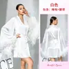 Estilo Comercio Exterior Negro Satén Sedoso Lujo Ligero Atractivo Camisón con Cordones y Decoración de Plumas Bata Larga Holgada de Manga Larga 1159