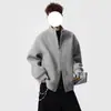 Chamarra sudadera de estilo americano desestructurada con doble cremallera y cuello alto para hombre, abrigo de lana desestructurado de alta resistencia, cárdigan de corte holgado para primavera y otoño