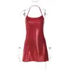 Amazon Moda Vestido Sexy de Cuello Halter Estilo Callejero Estilo Chica Caliente Lámina de Oro Reflectante Versátil Vestido Corto para Discoteca Dropshipping para Mujeres