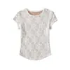 Camiseta de Encaje Sexy Transparente Estilo Puro Deseo Cuello Redondo Manga Corta Verano Nueva Versátil Ajustada Top Básico para Mujer