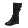 Com fivela de cinto de botas grossas novas 50 outono e inverno botas de cavaleiro Amazon comércio exterior botas femininas 33 botas marrons europeias e americanas