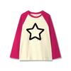 Otoño 2023 nuevo top de manga raglán con costuras en blanco y negro, holgado, versátil, adelgazante, casual, con estampado de estrella de cinco puntas, ropa de mujer