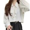 Camisa Blanca de Manga de Farol con Corbata de Lazo para Mujer, Camisa de Oficina 2026 Primavera y Otoño, Nueva Prenda Formal con Diseño de Cinta