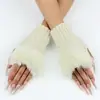 Manguitos de punto cálidos y a prueba de frío para mujer, sin dedos, decorativos, para otoño e invierno, estilo japonés, color liso con bordes peludos