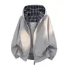 Moletom Retrô Americano para Homens, Primavera e Outono, Cardigan com Capuz Patchwork, Top Único, Jaqueta Simples Versátil, Conjunto Fashion