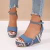 Sandalias de Mujer para Comercio Exterior Verano Tacón de Cuña de Mezclilla Sandalias de Tacón Súper Alto Sandalias de Tacón Alto Bohemia para Mujer Sandalias de Playa para Mujer