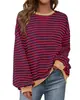 Site Independente da Amazon Transfronteiriço Outono Novo Estilo Europeu e Americano Listrado Color-Blocking Solto Gola Redonda Manga Longa Moletom para Mulheres Casual