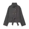 Ins estilo europeu e americano transfronteiriço 2026 nova moda elegante feminina gola alta gravata abotoamento duplo jaqueta trench coat curta