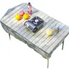 Toalha de Mesa Descartável para Acampamento ao Ar Livre com Cordão Elástico Tapete de Mesa Quadrado Espesso à Prova de Óleo e Água Roll-Up para Piquenique