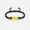Pulseira de Contas da Sorte com Mantra de Seis Caracteres em Ouro Puro 999, Pulseira Trançada de Obsidiana, Ano do Zodíaco, Atacado de Fábrica
