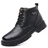 Sapatos Masculinos Inverno Novo Estilo Couro Genuíno Versátil Sapatos de Pele de Ovelha Cano Alto Cadarço Forrado com Lã Quente Sapatos de Algodão Masculinos Botas de Neve Venda por Atacado