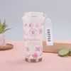 Serie de Tazas Térmicas de Lirio del Valle para Estudiantes Mujeres, Vasos Dobles de Aspecto Elegante para Beber, Tazas de Café, Vasos de Agua con Popote de Acero Inoxidable 316, Regalos