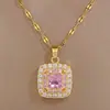 [Acero de Titanio] Conjunto de Collar y Pendientes Lujo Ligero Geométrico Cuadrado Full Diamond Personalidad Elegante Conjunto de Collar y Pendientes de Banquete