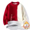 Nasa2025 Nuevo Tejido de Punto de Felpa Otoño e Invierno Ropa de Punto Cálida para Hombre Empalmado de Color Puro Tejido de Punto Empalmado