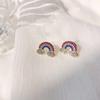 Brincos de Prata Imitação com Tachas Cheias de Diamante e Pérola, Design Floral Geométrico, Brincos Elegantes e Delicados, Joia de Orelha Simétrica com Gotejamento de Óleo para Mulheres