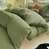 Juego de ropa de cama de algodón de tres piezas para estudiantes de secundaria y preparatoria en dormitorios de entrenamiento militar, funda de edredón color verde militar, sábana y colcha