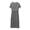 1447-2024 Ropa Nueva para Mujer Estilo Europeo y Americano Cuello Redondo Color Sólido con Cinturón Vestido Slim Fizi
