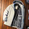 Casaco Corta-Vento de Inverno Masculino com Capuz Acolchoado de Algodão Jaqueta Acolchoada de Algodão com Forro de Lã Espessada Quente para Outono e Inverno