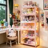Vitrina de Cristal Rosa para Guardar y Exhibir Artículos, Vitrina a Prueba de Polvo, Armario de Almacenamiento, Vitrina para Figuras