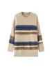 Nueva Colección de Invierno del Louvre Estilo Coreano Retro Perezoso Suave y Esponjoso Suéter de Rayas con Cuello Redondo Top Holgado para Mujer