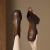 Botines de Tacón Grueso de Moda para Mujer 2026 Nuevo Estilo de Invierno Botas Elásticas Cómodas Adelgazantes Punta Cuadrada Estilo Coreano Botines Chelsea de Tacón Alto