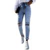 Jeans de Nueve Puntos para Mujer, Corte Ajustado, Sencillos, Rasgados, Lavados, Estilo Europeo y Americano, Excedente de Exportación, Entrega Rápida, Hechos a Medida, Tiro Alto