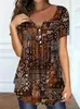 Camiseta Elegante Holgada con Botones y Cuello en V Estampado Paisley Primavera-Verano Europeo y Americano Talla Extra para Mujer