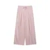Moda de Verano 2026 Estilo Europeo y Americano Versátiles para Mujer Mezcla de Lino Rayados Cintura de Corbata Casual Sueltos Pantalones Largos