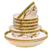 Conjunto de Louça Jingdezhen Alta Temperatura Utensílios de Mesa Domésticos Conjunto de Presente para o Ano do Cavalo Tigela e Prato de Porcelana Óssea Combinação Tigela de Cerâmica e Hashis Venda por Atacado