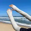 Mangas para brazos de seda helada para protección solar, protección UV, para estudiantes mujeres, ciclismo y conducción al aire libre en verano, mangas largas de protección solar de moda