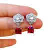 Brincos Quadrados Geométricos de Rubi Sintético com Clavos Densos Incrustados com Cristal Azul Pontiagudo Moda Luxo Leve Brincos de Prata S925 Europeus e Americanos