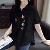Camisa Polo Talla Grande Holgada Ajustada Hombro Recto Manga Corta Camiseta para Mujer 2025 Verano Literaria Retro Estampada Casual
