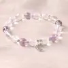 Pulseira Transfronteiriça, Simples e Versátil, Pulseira de Cristal Rosa Suave, Pulseira de Cristal de Pelo de Coelho Rosa Mo-Roxo Natural, Joia de Temperamento