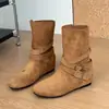Botines Cortos de Punta Aguda Gu Yun para Mujer 2026 Nuevos Botines Casuales Plegables Estilo Coreano Retro con Hebilla Otoño/Invierno
