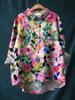 Camisa hawaiana informal de manga larga con cuello hawaiano para mujer, disponible en tallas grandes, de algodón y lino.