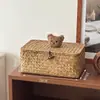 Caja de Almacenamiento de Escritorio, Caja de Regalo Tejida con Hierba de Ratán con Tapa, Cesta para Artículos Varios a Prueba de Polvo, Caja de Regalo Creativa, Caja de Joyas al por Mayor