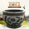 Vaso de Flores para Aquário Esculpido em Pedra, Bacia de Pedra Estilo Antigo, Bacia de Pedra para Pátio, Bacia de Água para Varanda, Calha de Pedra Bluestone, Ornamento para Aquário