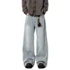 Calça Jeans Estilo Americano Forrada com Lã para Homens, Nova Coleção Outono e Inverno, Espessa, Caimento Solto, Lavada, Vintage, Perna Reta, Perna Larga