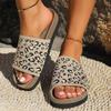 Sandalias planas antideslizantes con estampado de leopardo para mujer, estilo moderno, para playa y vacaciones.